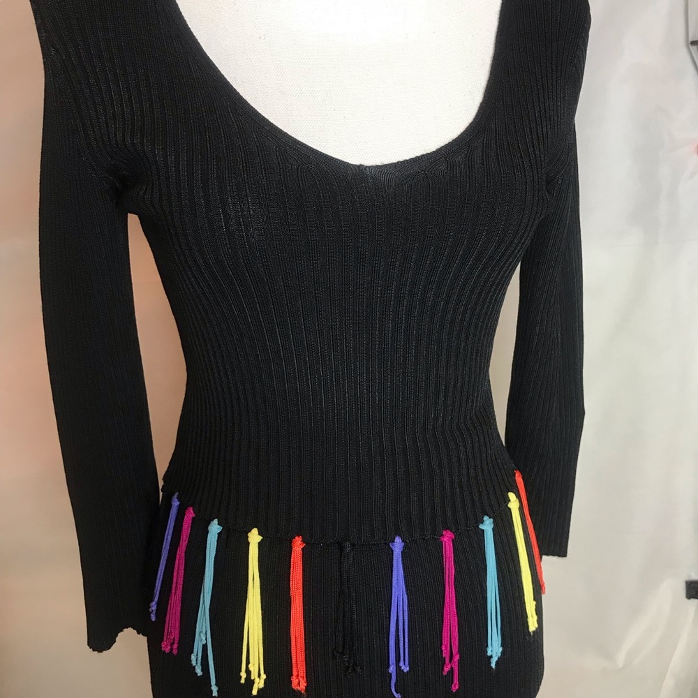 Bisou Bisou Ribbed Fringed Sweater & Skirt Set - S
